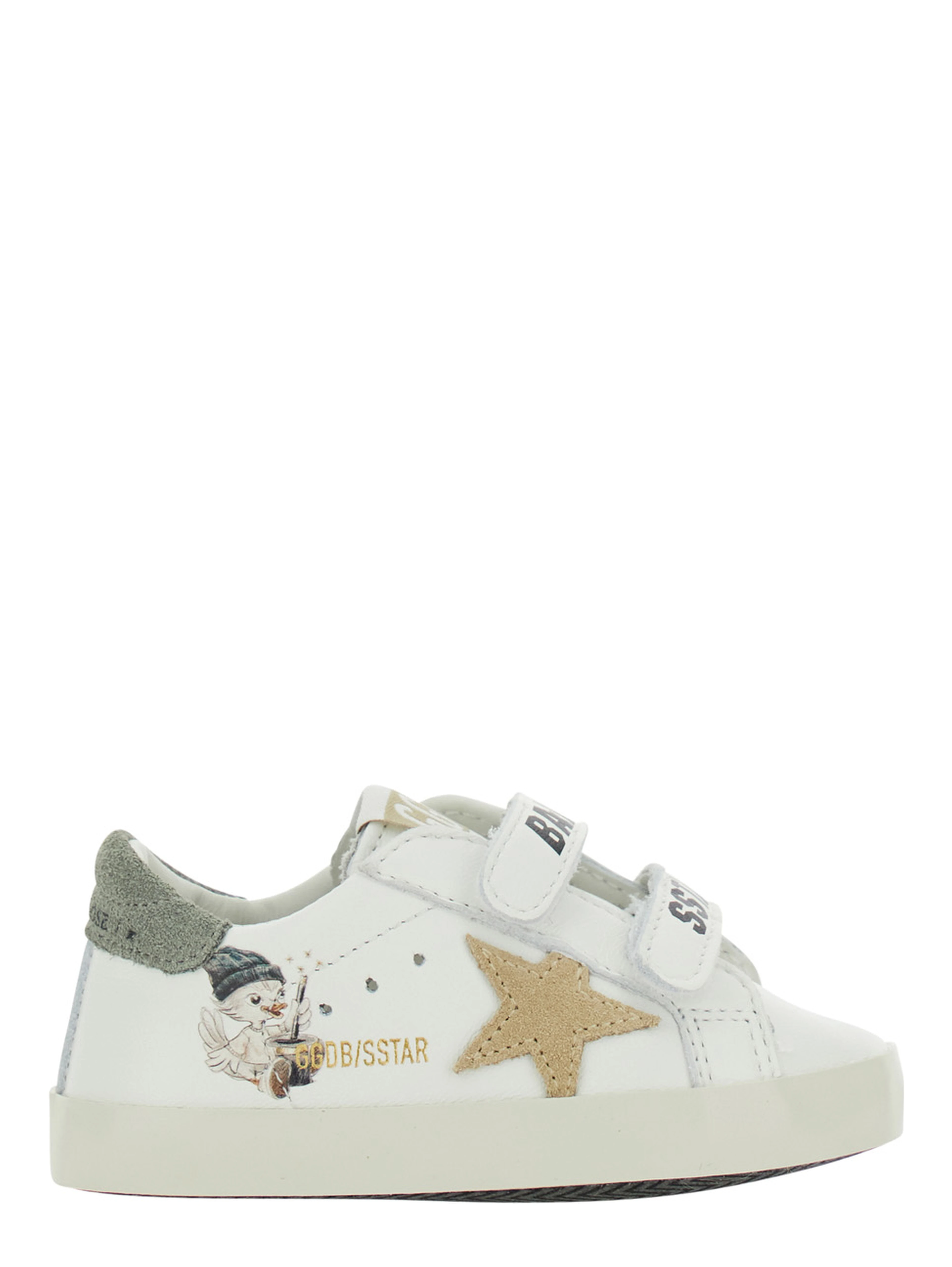 white Sneakers with side print and star patch in leather baby