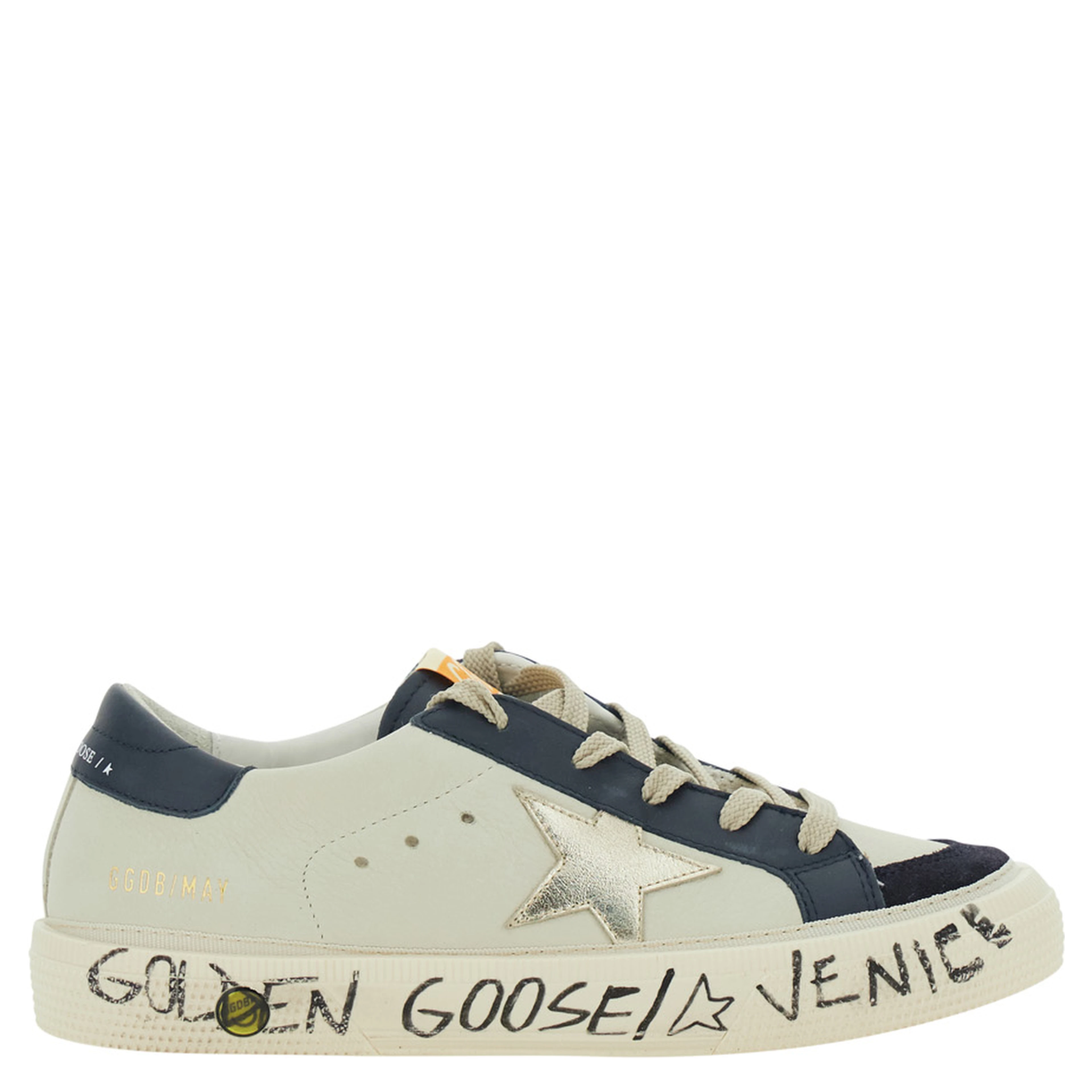 May White Sneaker Low Top with Star Patch on the Side and Logo Patch on the Tongue in Leather Boy