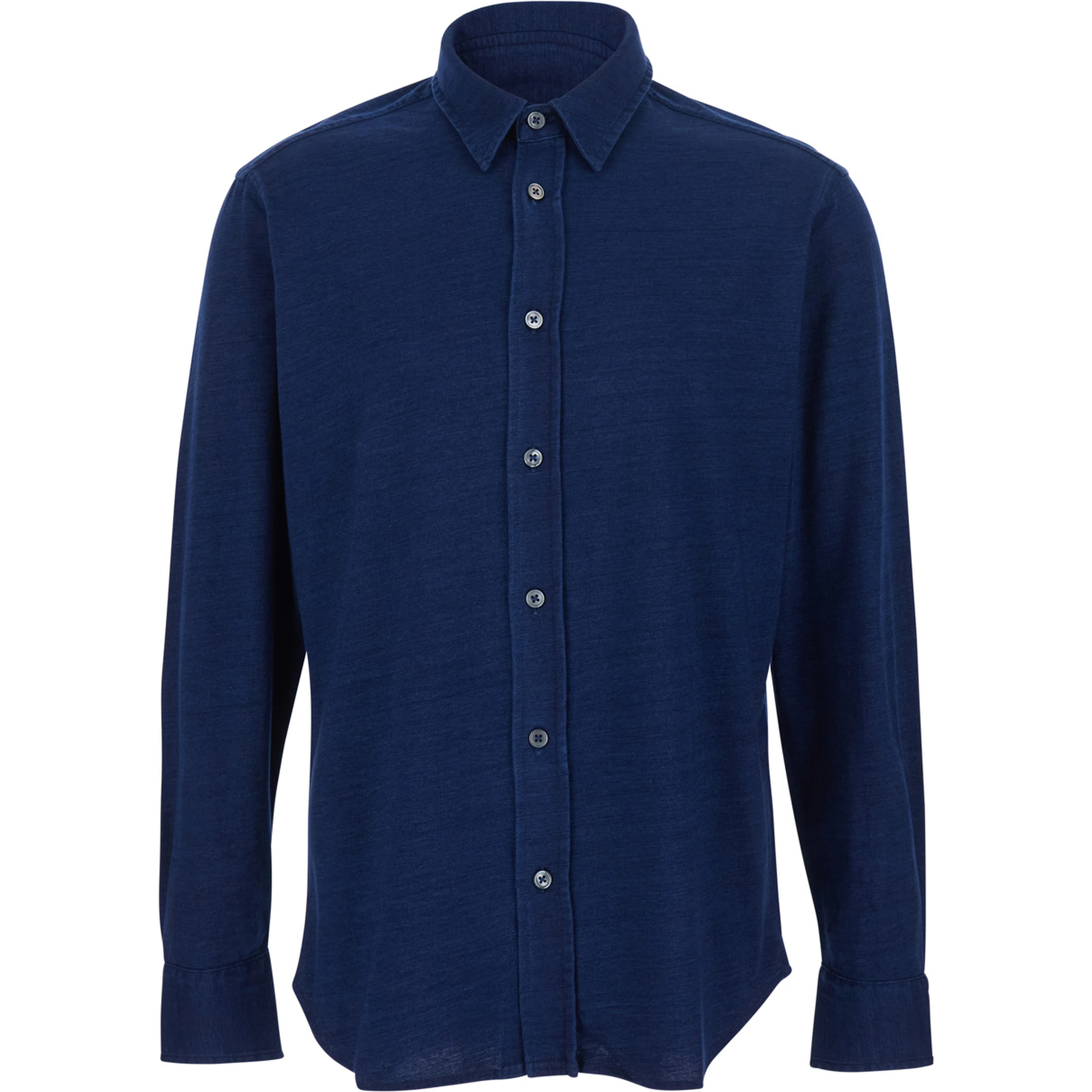 Blue Shirt with Classic Collar and Denim Effect in Cotton Man