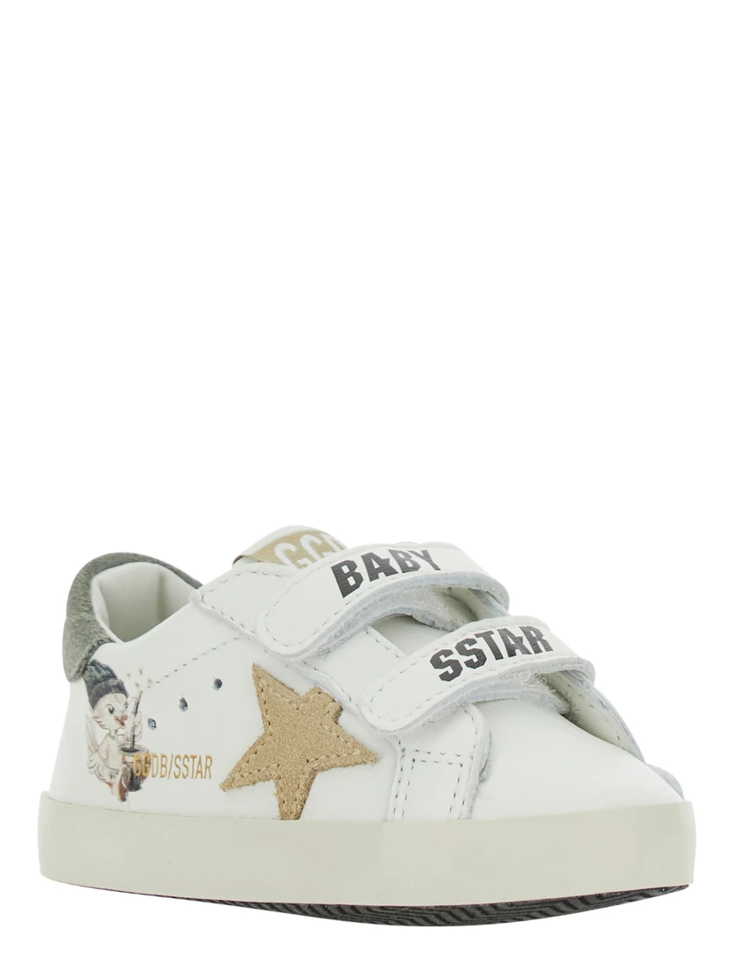 white Sneakers with side print and star patch in leather baby