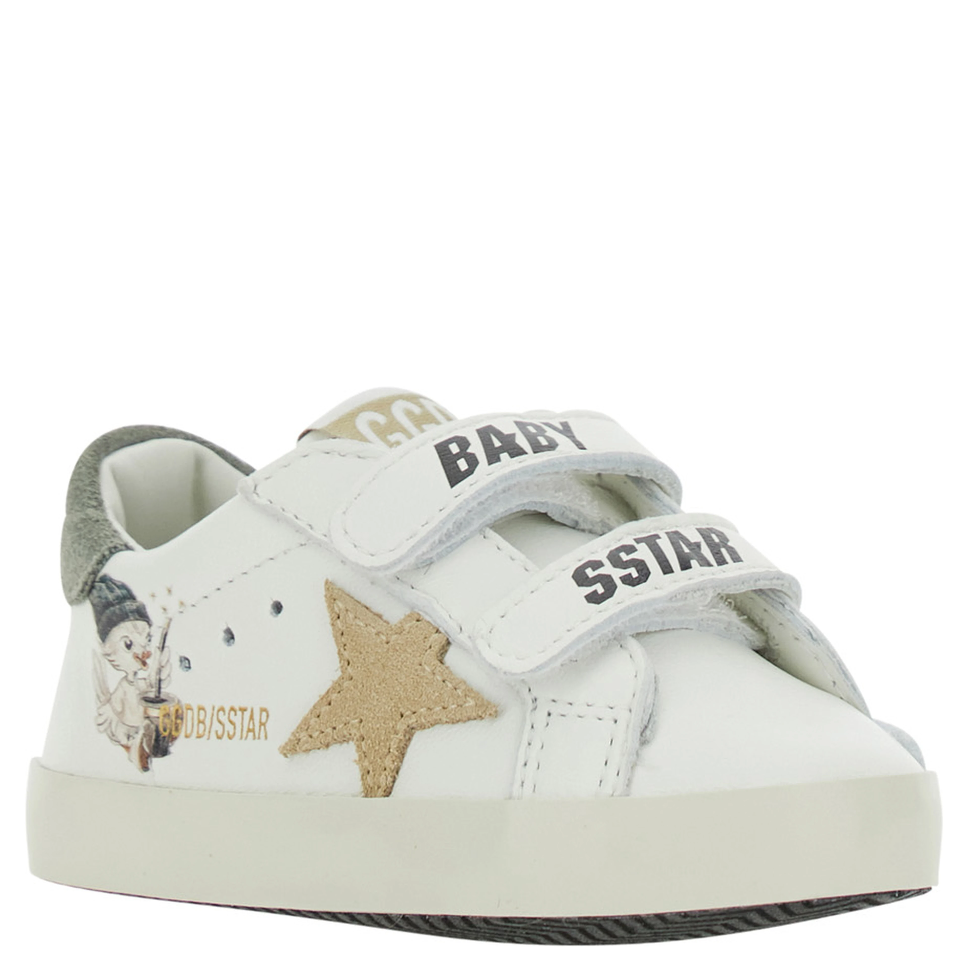 white Sneakers with side print and star patch in leather baby