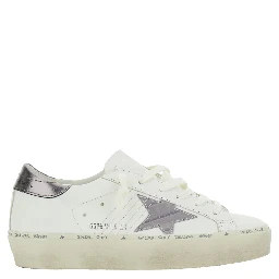 Hi Star White Low Top Sneakers with Star Patch on the Side and Logo Lettering on the Heel in Leather for Women