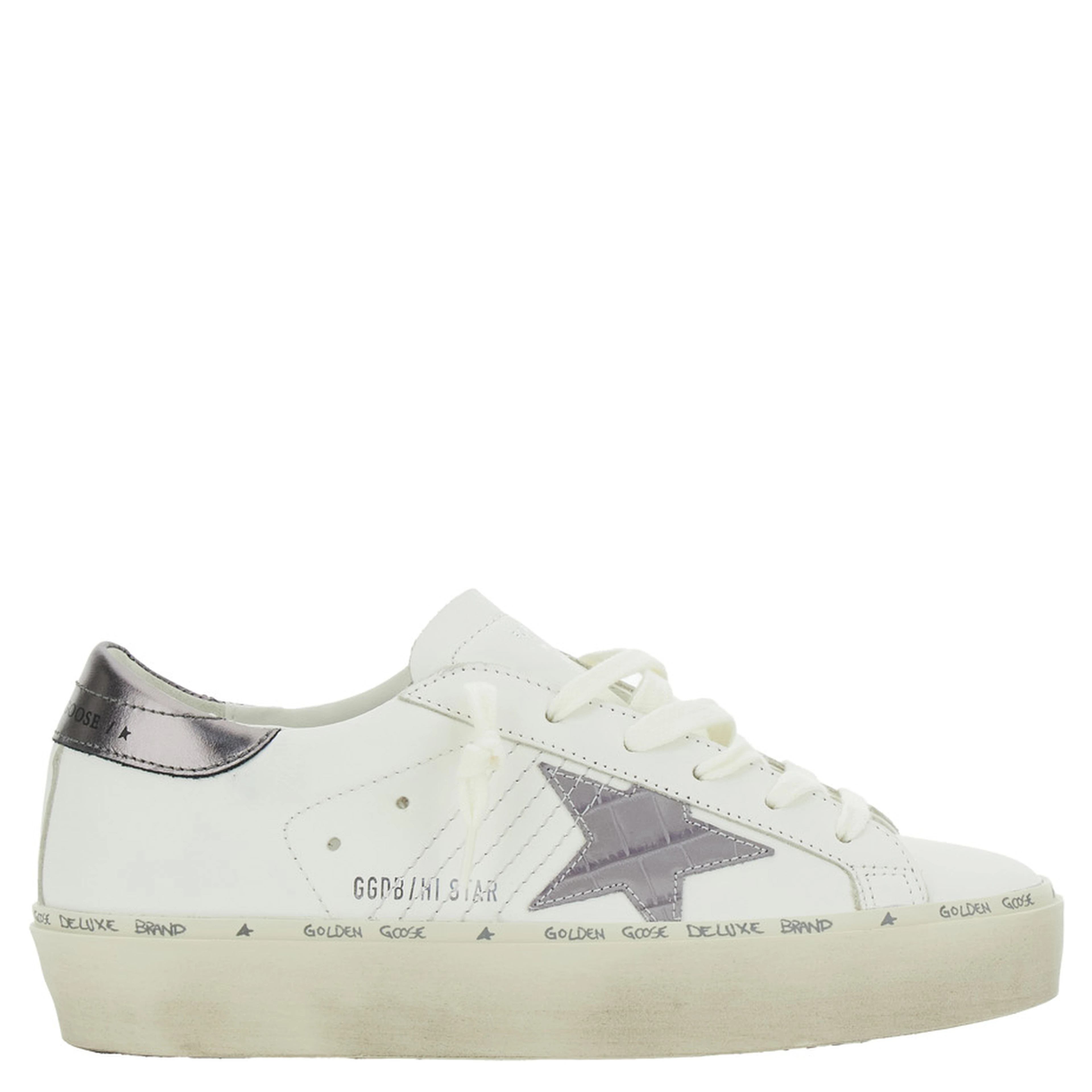 Hi Star White Low Top Sneakers with Star Patch on the Side and Logo Lettering on the Heel in Leather for Women
