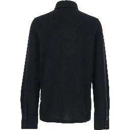 Black Long Sleeve Polo with Tone-on-Tone Orb in Cotton for Men