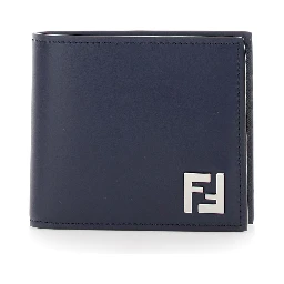 Blue Bi-Fold Wallet with FF Plate on the Front in Leather for Men