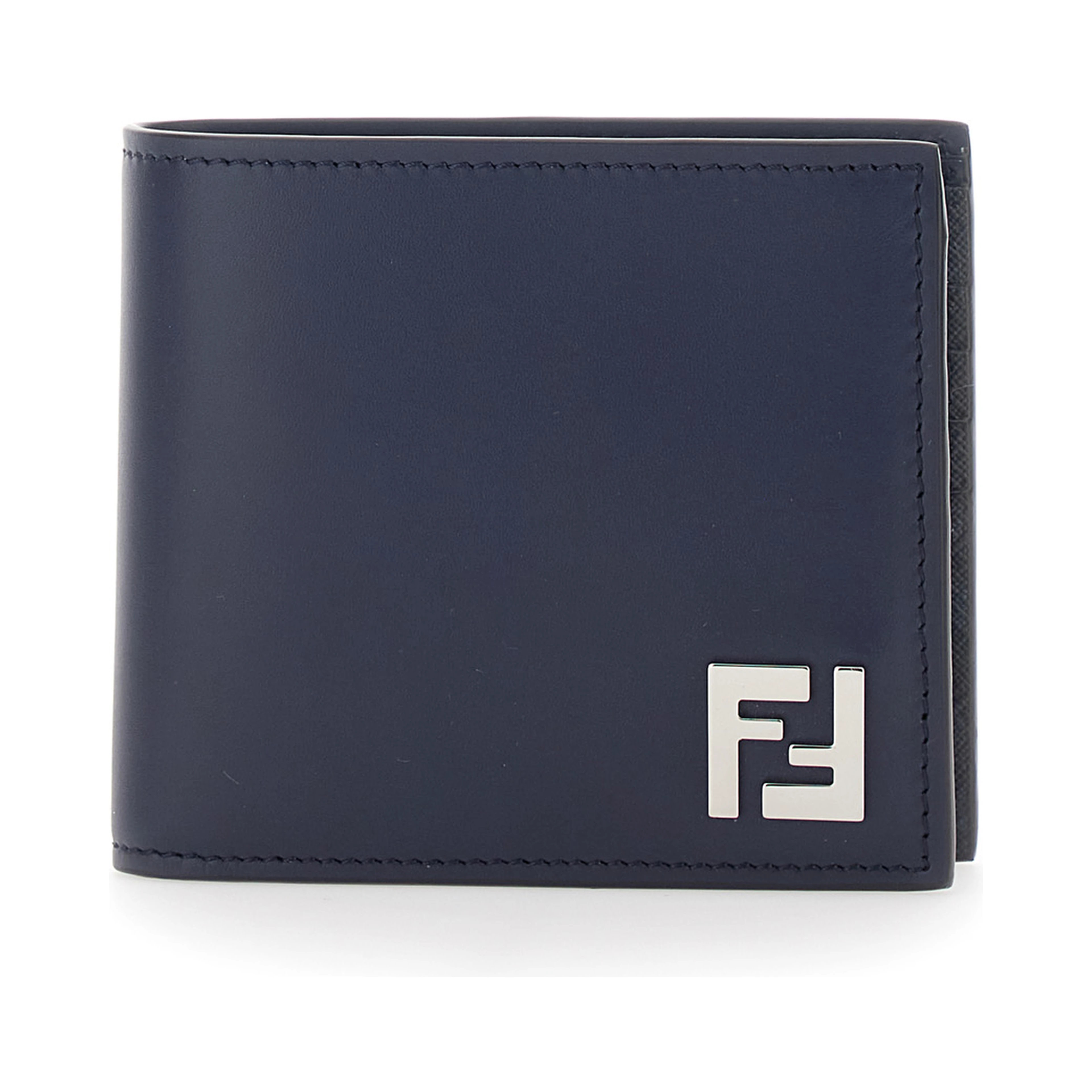 Blue Bi-Fold Wallet with FF Plate on the Front in Leather for Men