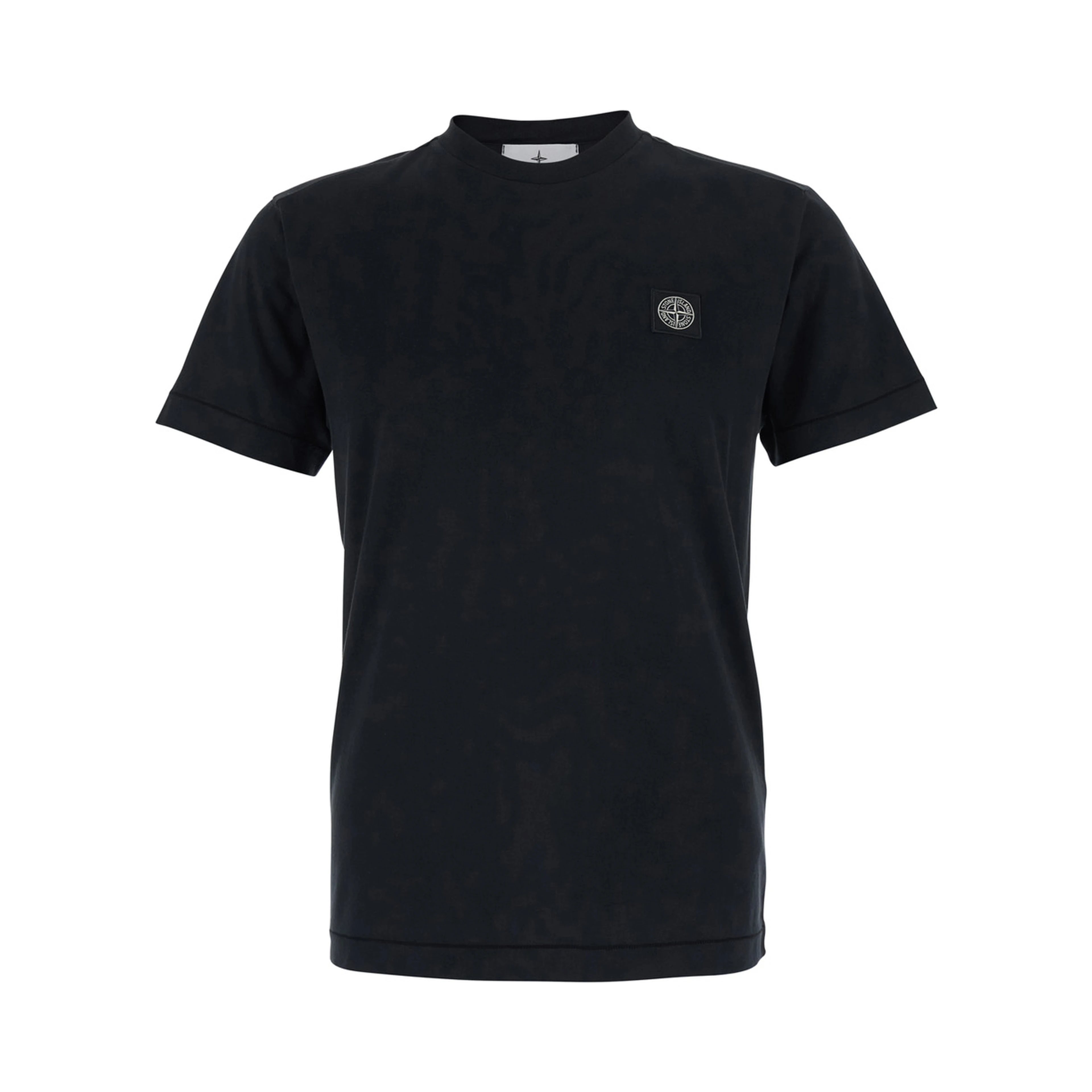Black Crew Neck T-Shirt with Logo Patch on the Front in Cotton for Men