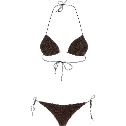Lumiere Brown Bikini with Triangle Top and Drawstring Closure in Tech Fabric for Women