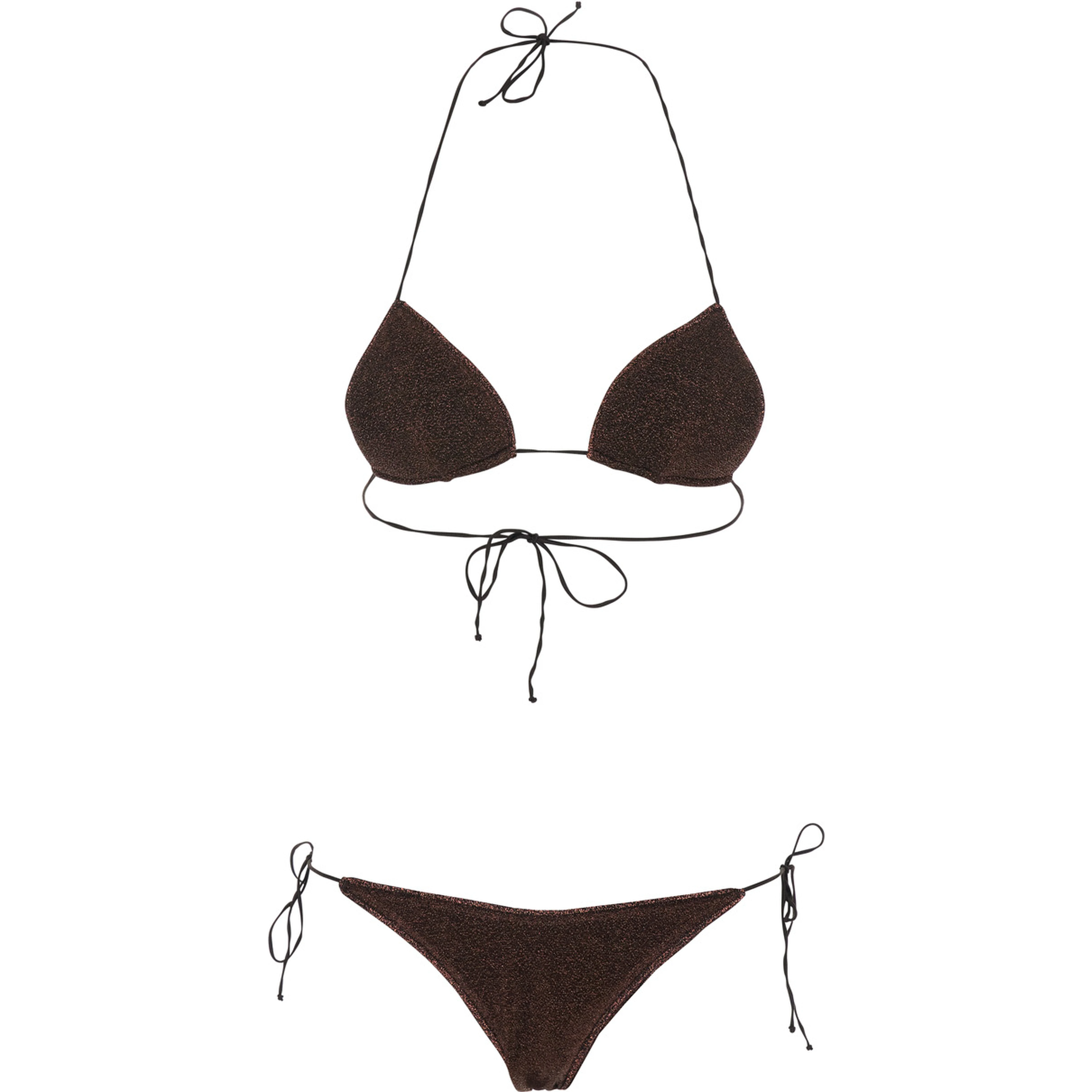 Lumiere Brown Bikini with Triangle Top and Drawstring Closure in Tech Fabric for Women