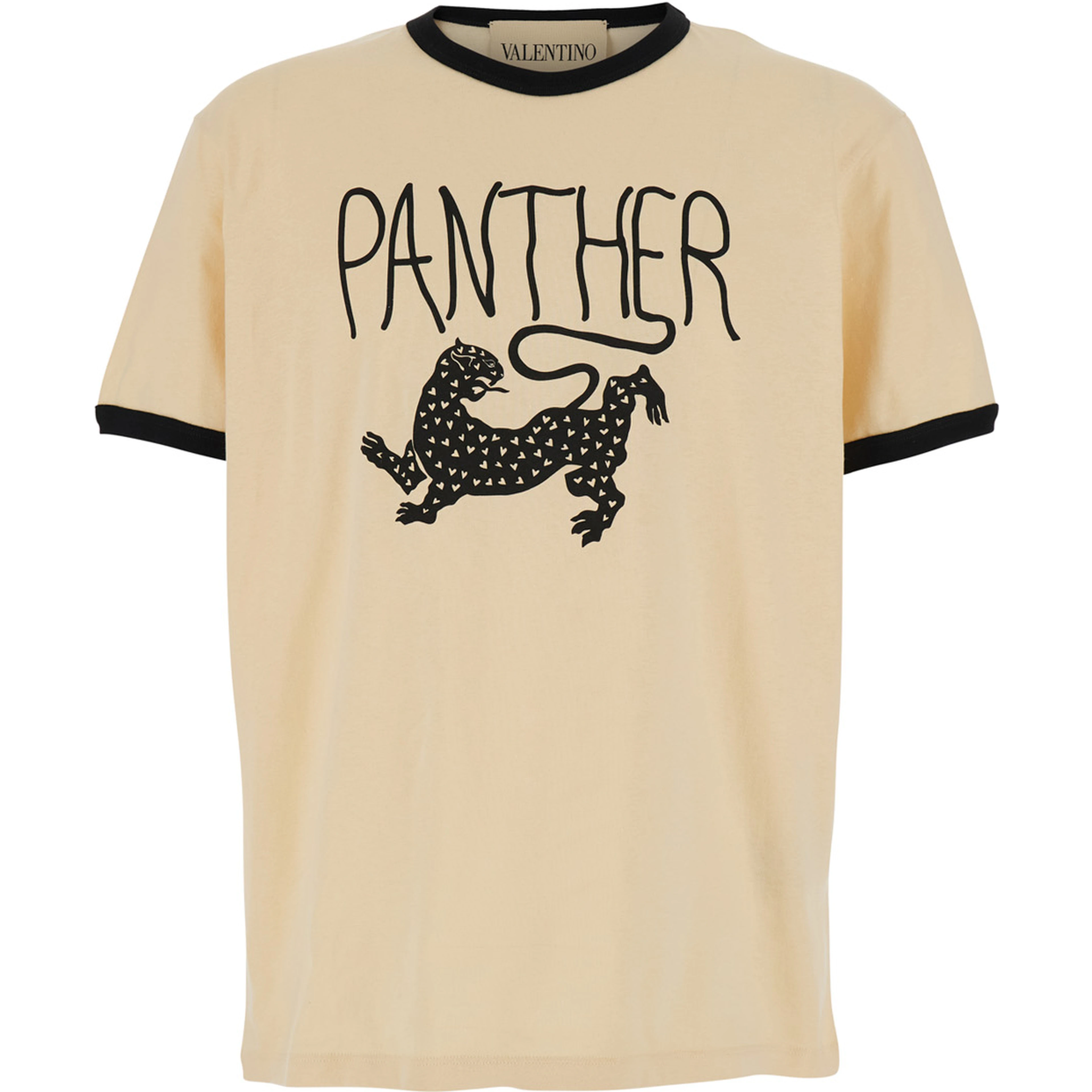Crew Neck T-Shirt with Front Print in Beige Cotton for Men