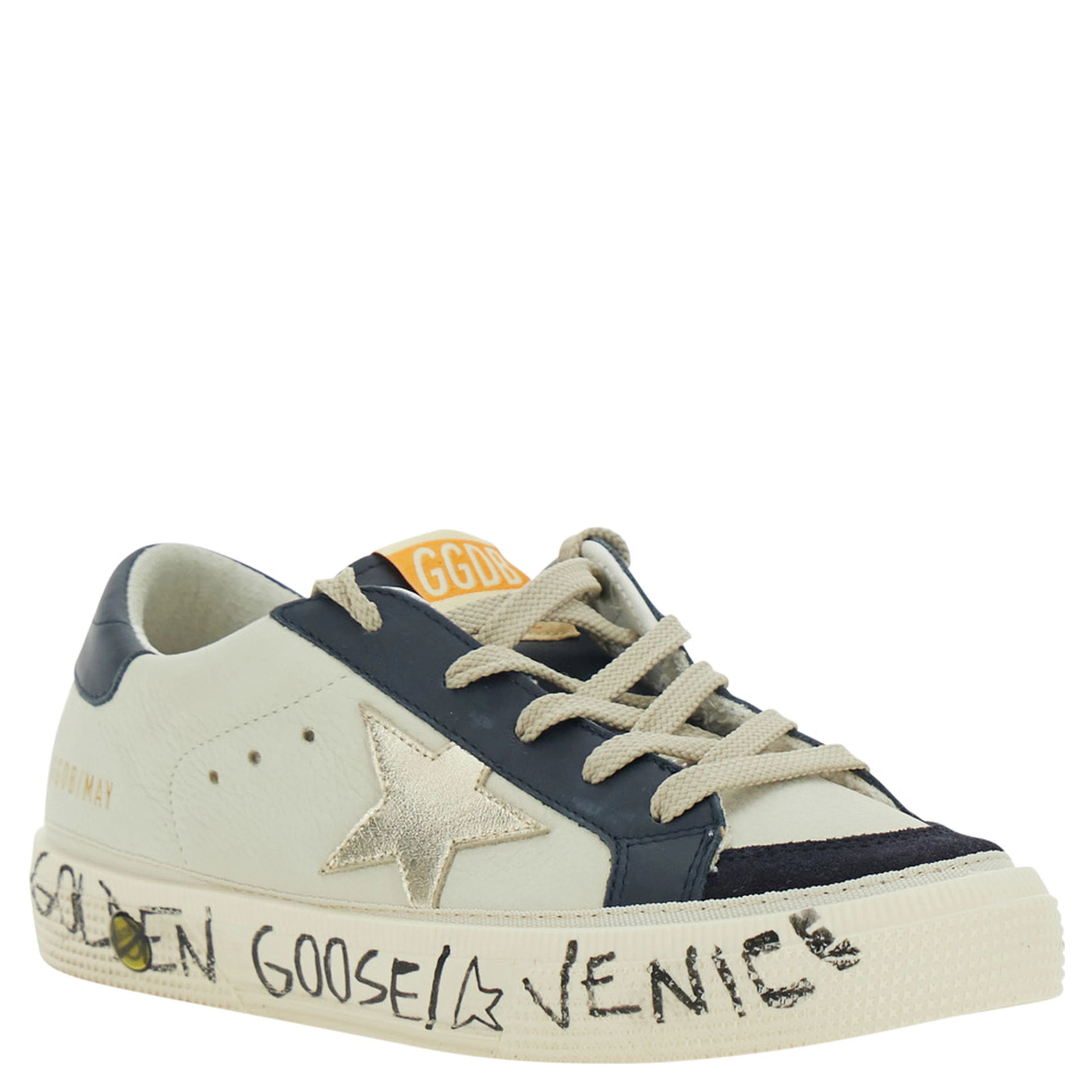 May White Sneaker Low Top with Star Patch on the Side and Logo Patch on the Tongue in Leather Boy