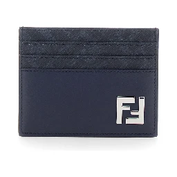 Blue Card Holder with FF Plate on the Front in Leather Man