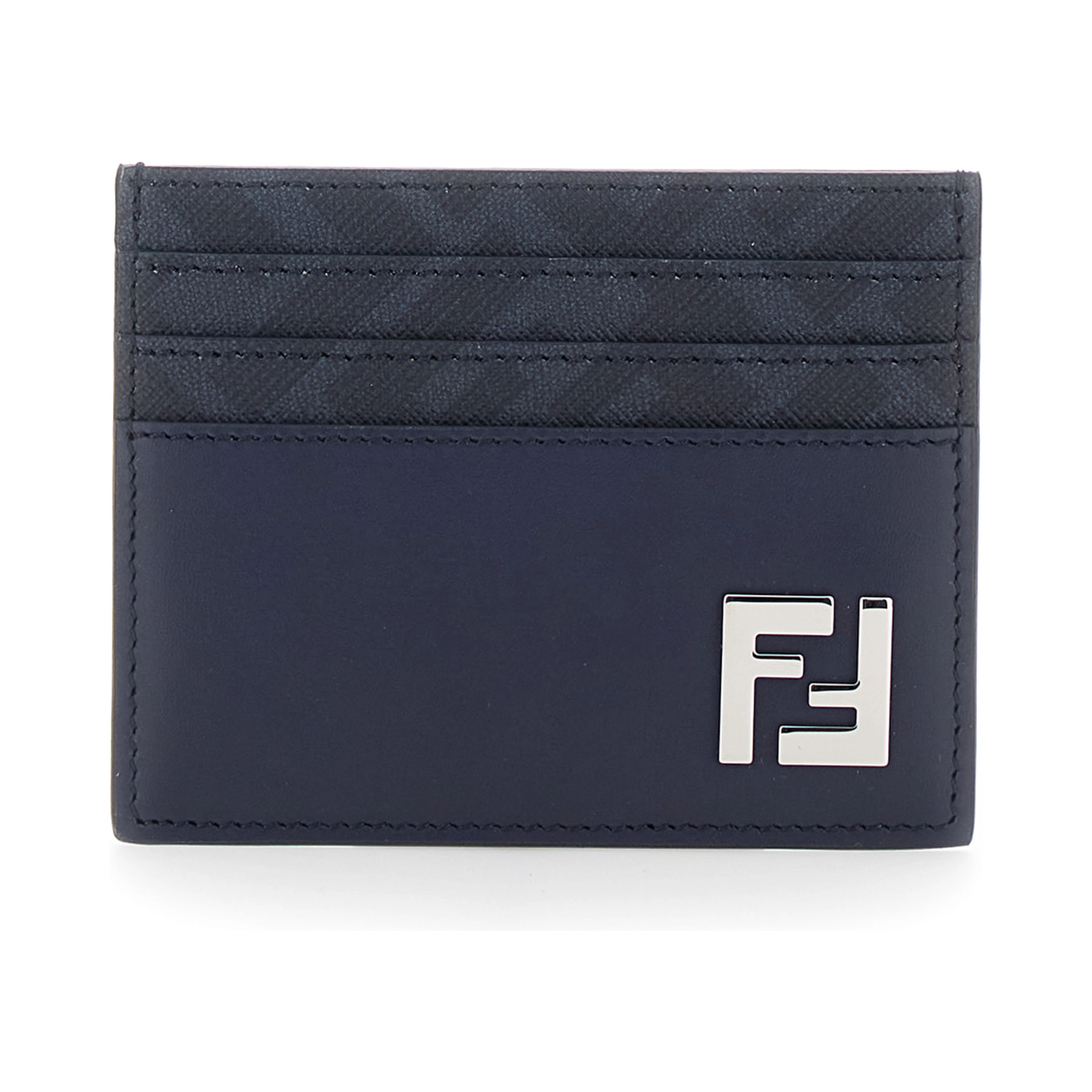 Blue Card Holder with FF Plate on the Front in Leather Man