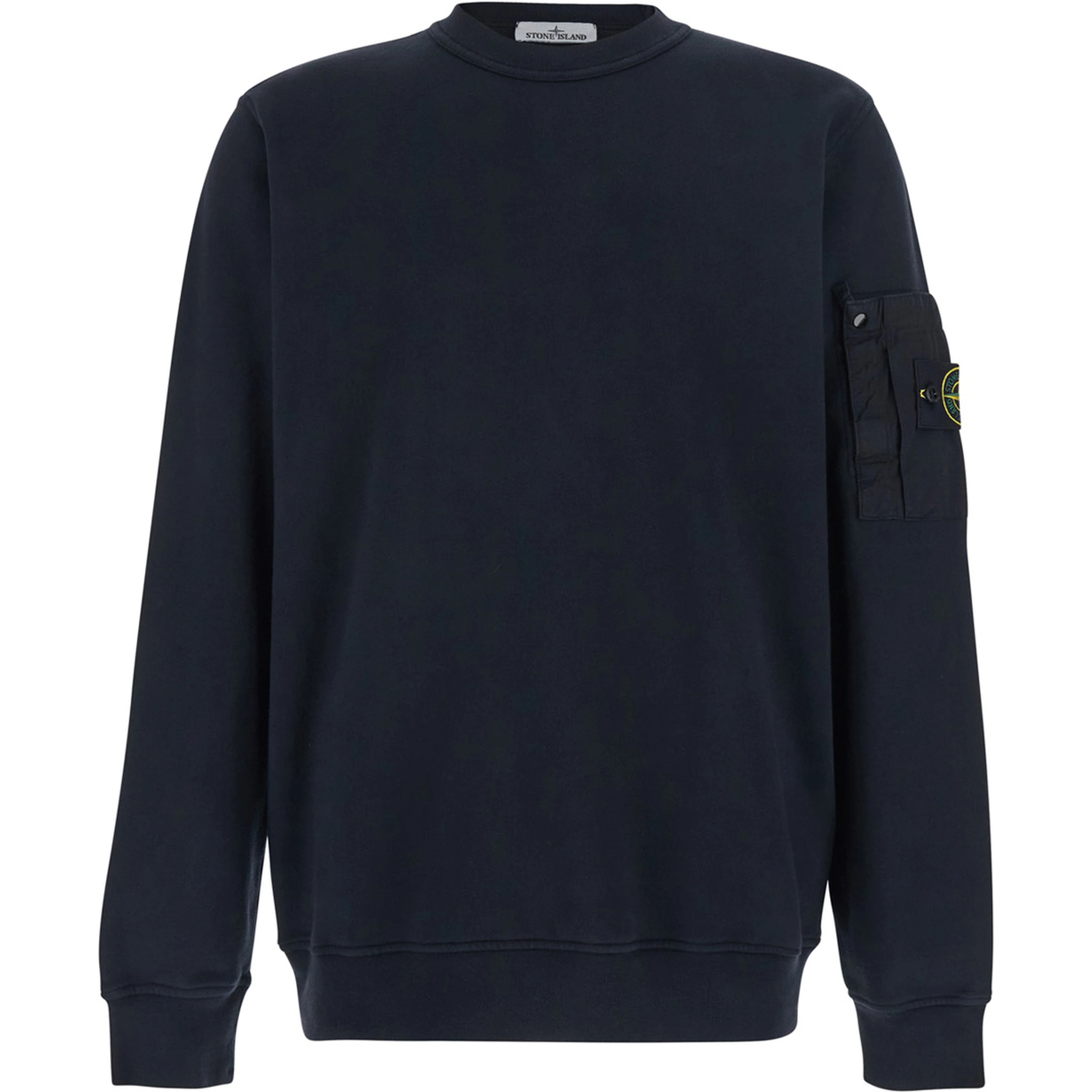 Blue Sweatshirt with Crewneck and Logo Patch on Sleeve in Cotton for Men