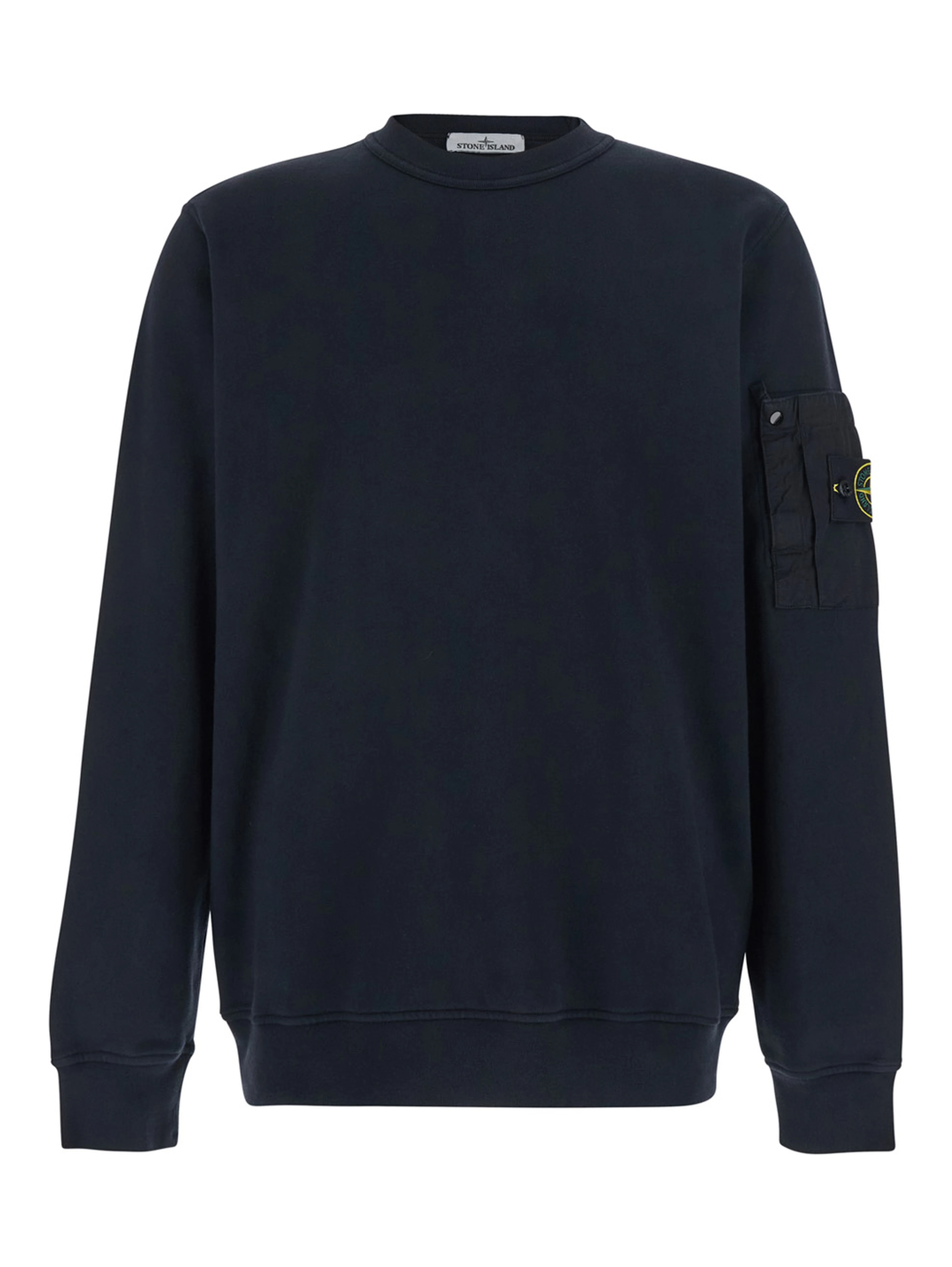 Blue Sweatshirt with Crewneck and Logo Patch on Sleeve in Cotton for Men