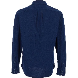 Blue Shirt with Classic Collar and Denim Effect in Cotton Man