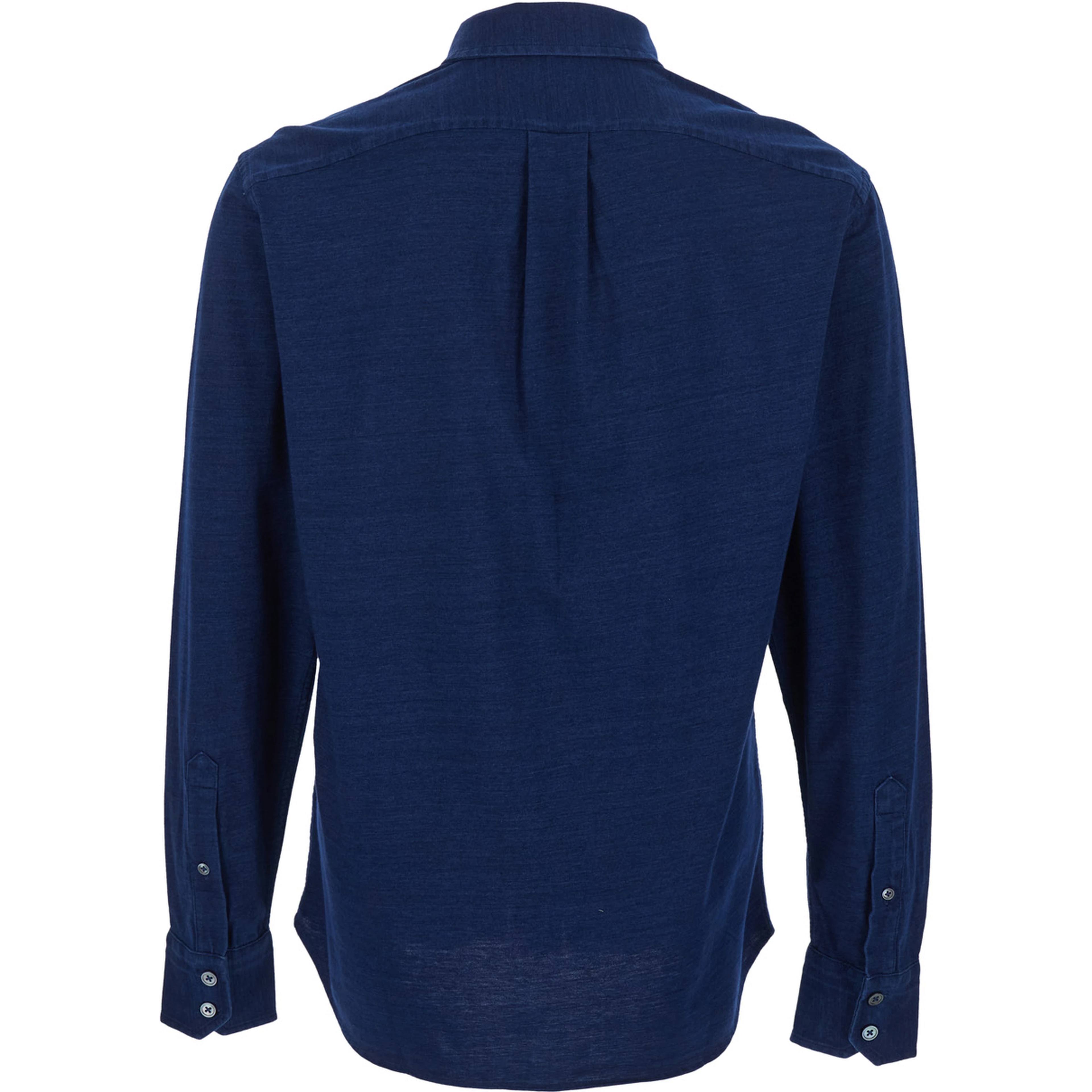 Blue Shirt with Classic Collar and Denim Effect in Cotton Man