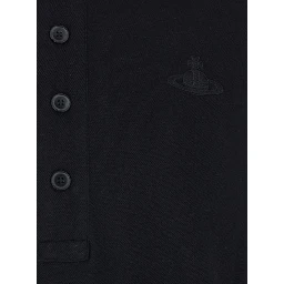 Black Long Sleeve Polo with Tone-on-Tone Orb in Cotton for Men