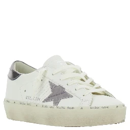Hi Star White Low Top Sneakers with Star Patch on the Side and Logo Lettering on the Heel in Leather for Women