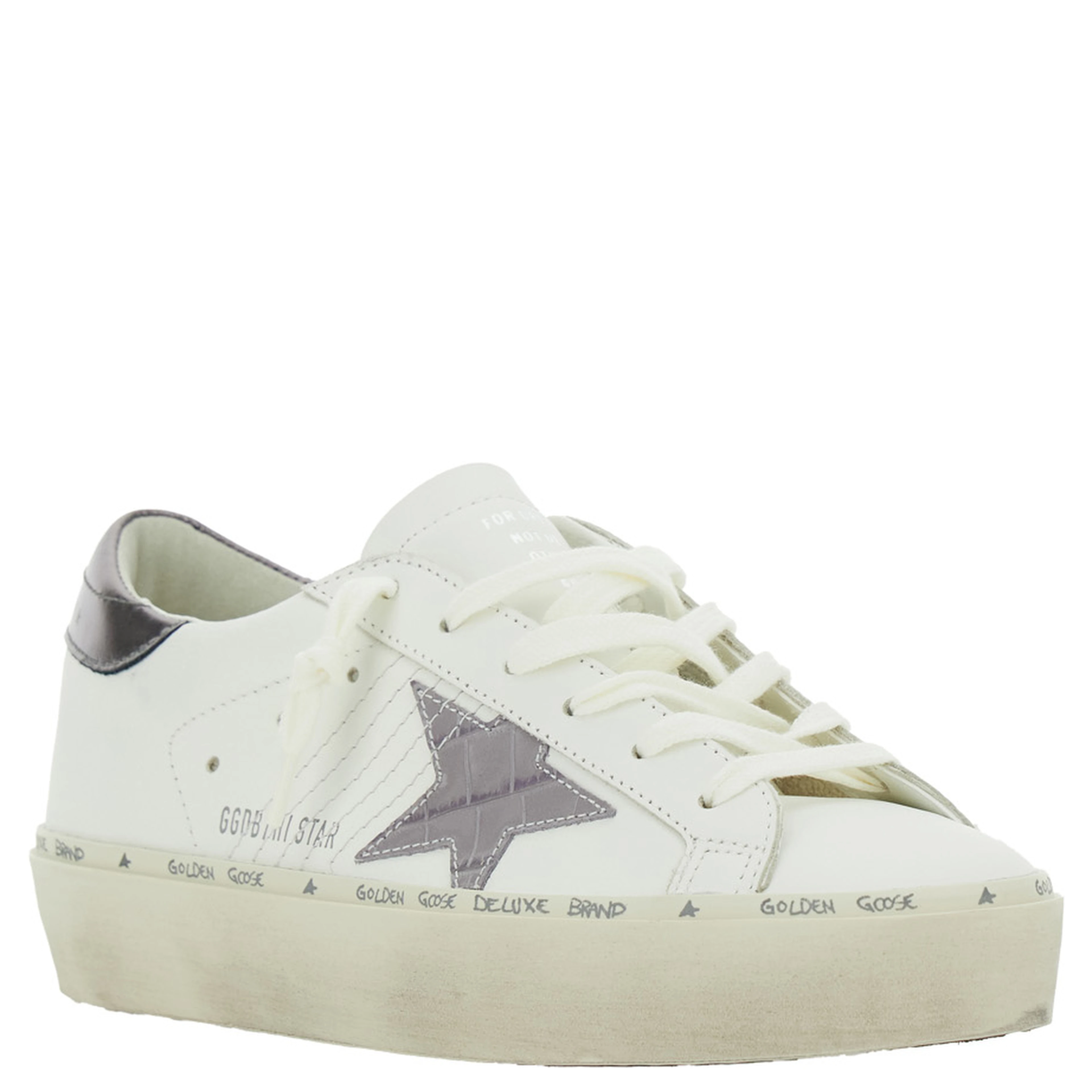Hi Star White Low Top Sneakers with Star Patch on the Side and Logo Lettering on the Heel in Leather for Women