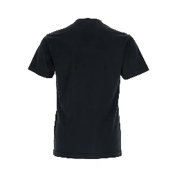 Black Crew Neck T-Shirt with Logo Patch on the Front in Cotton for Men