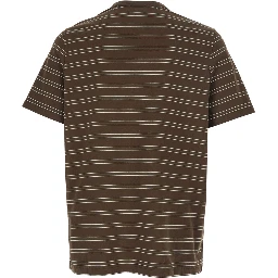 Brown Crew Neck T-Shirt with Striped Motif and Front Logo in Cotton Man
