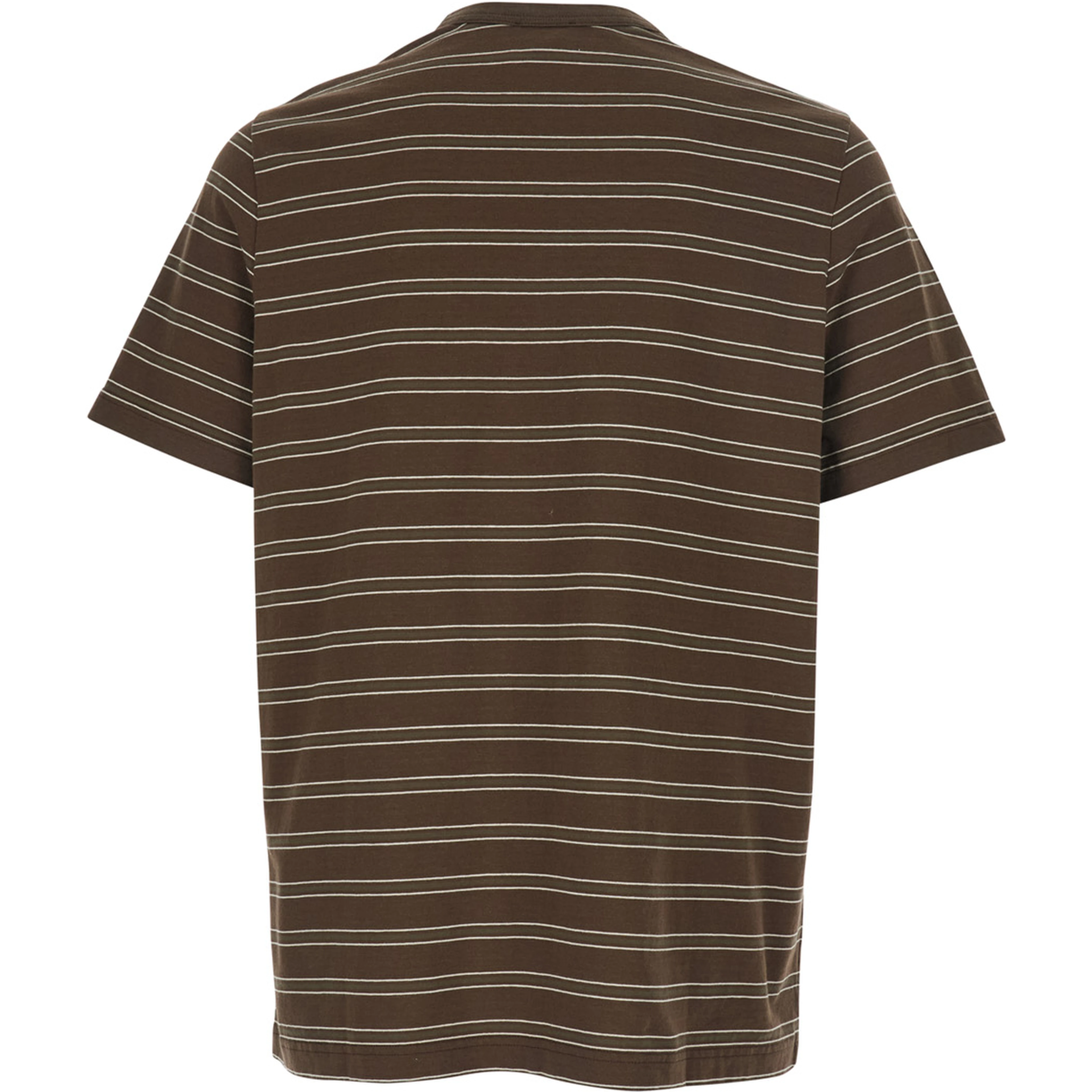 Brown Crew Neck T-Shirt with Striped Motif and Front Logo in Cotton Man