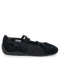 Speedcat Ballet shoes with Snake Skin Effect Print and Leather and Fabric Buckle Closure Black Unisex