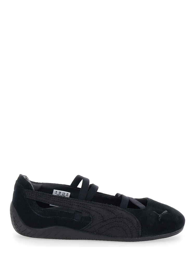 Speedcat Ballet shoes with Snake Skin Effect Print and Leather and Fabric Buckle Closure Black Unisex