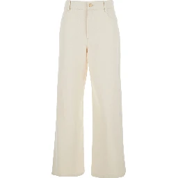 Zarina White Jeans with Belt Loops and Logo Patch on the Back in Denim for Women