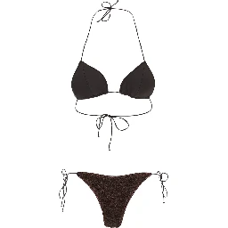 Lumiere Brown Bikini with Triangle Top and Drawstring Closure in Tech Fabric for Women