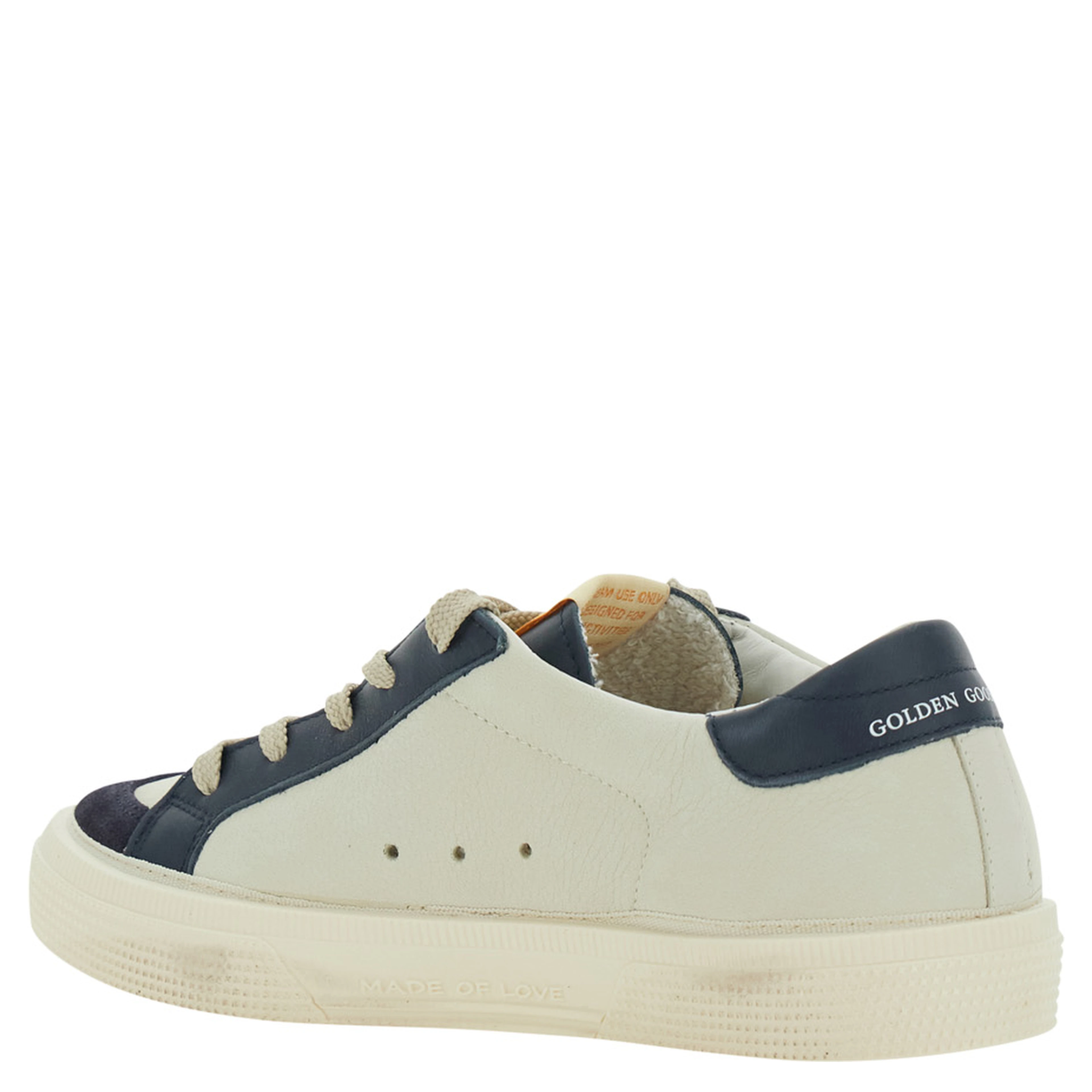 May White Sneaker Low Top with Star Patch on the Side and Logo Patch on the Tongue in Leather Boy
