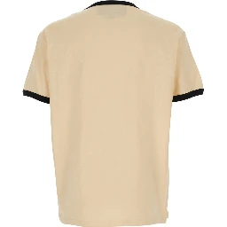 Crew Neck T-Shirt with Front Print in Beige Cotton for Men