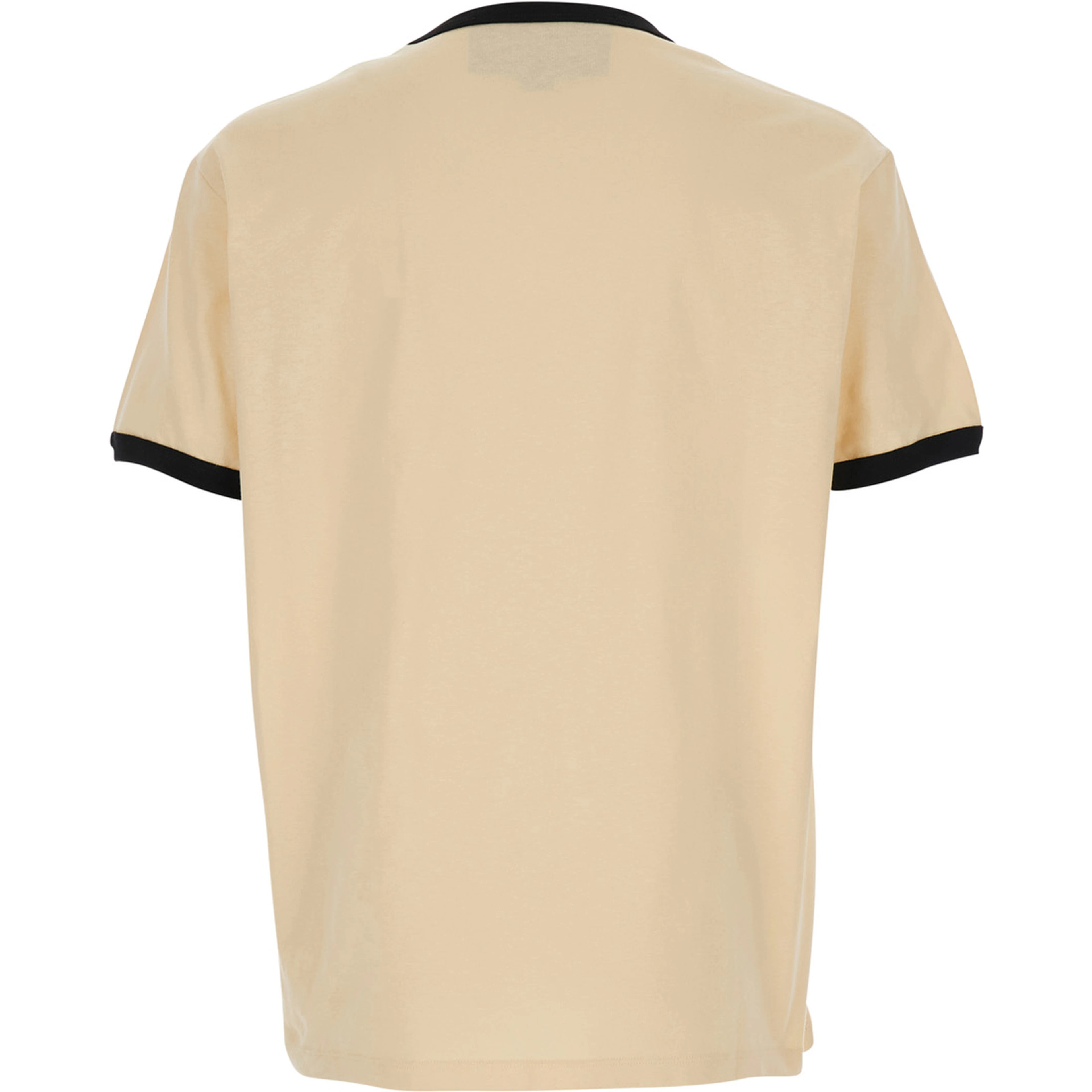 Crew Neck T-Shirt with Front Print in Beige Cotton for Men