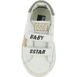 white Sneakers with side print and star patch in leather baby