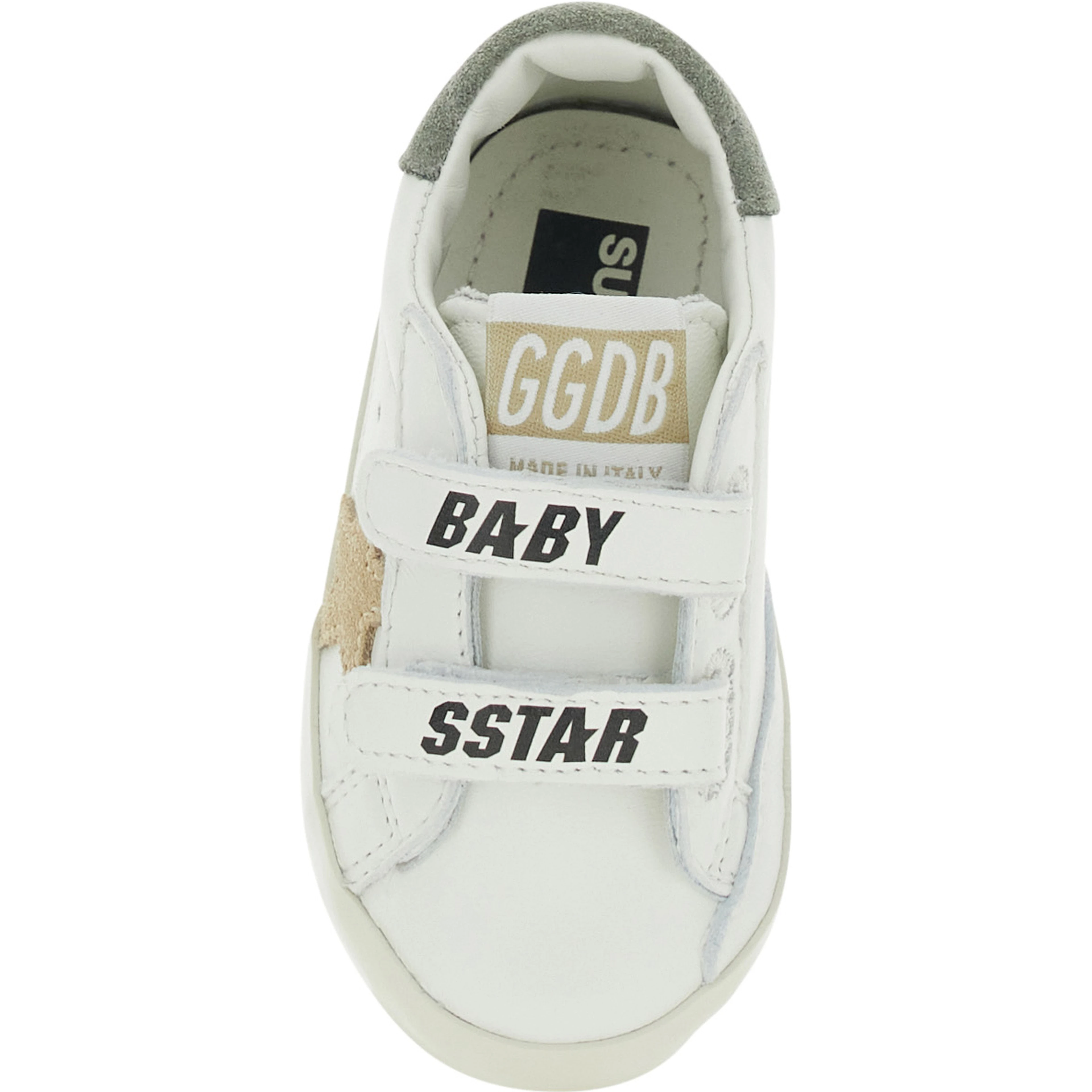 white Sneakers with side print and star patch in leather baby