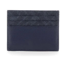 Blue Card Holder with FF Plate on the Front in Leather Man