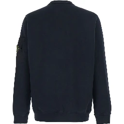 Blue Sweatshirt with Crewneck and Logo Patch on Sleeve in Cotton for Men