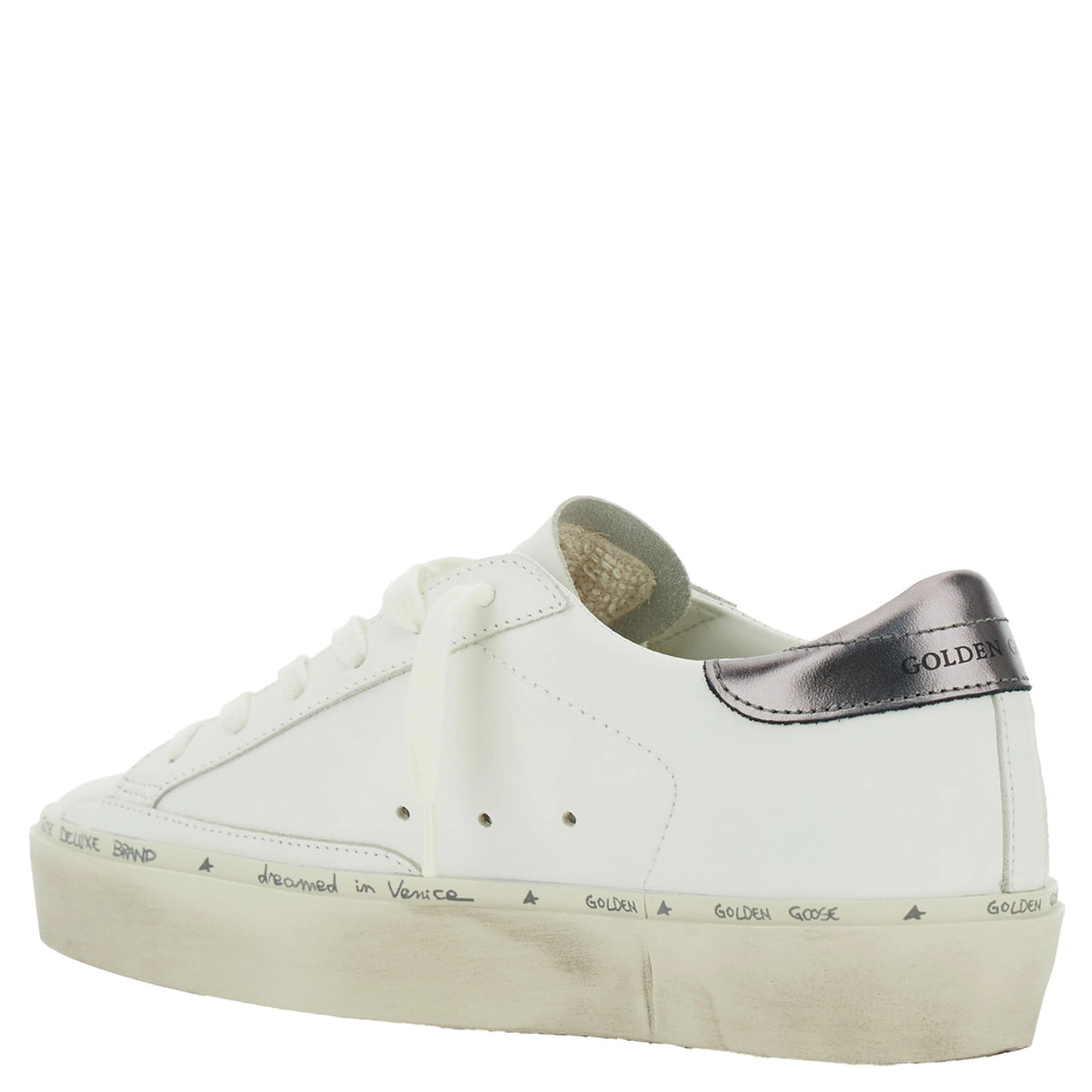 Hi Star White Low Top Sneakers with Star Patch on the Side and Logo Lettering on the Heel in Leather for Women