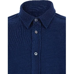 Blue Shirt with Classic Collar and Denim Effect in Cotton Man