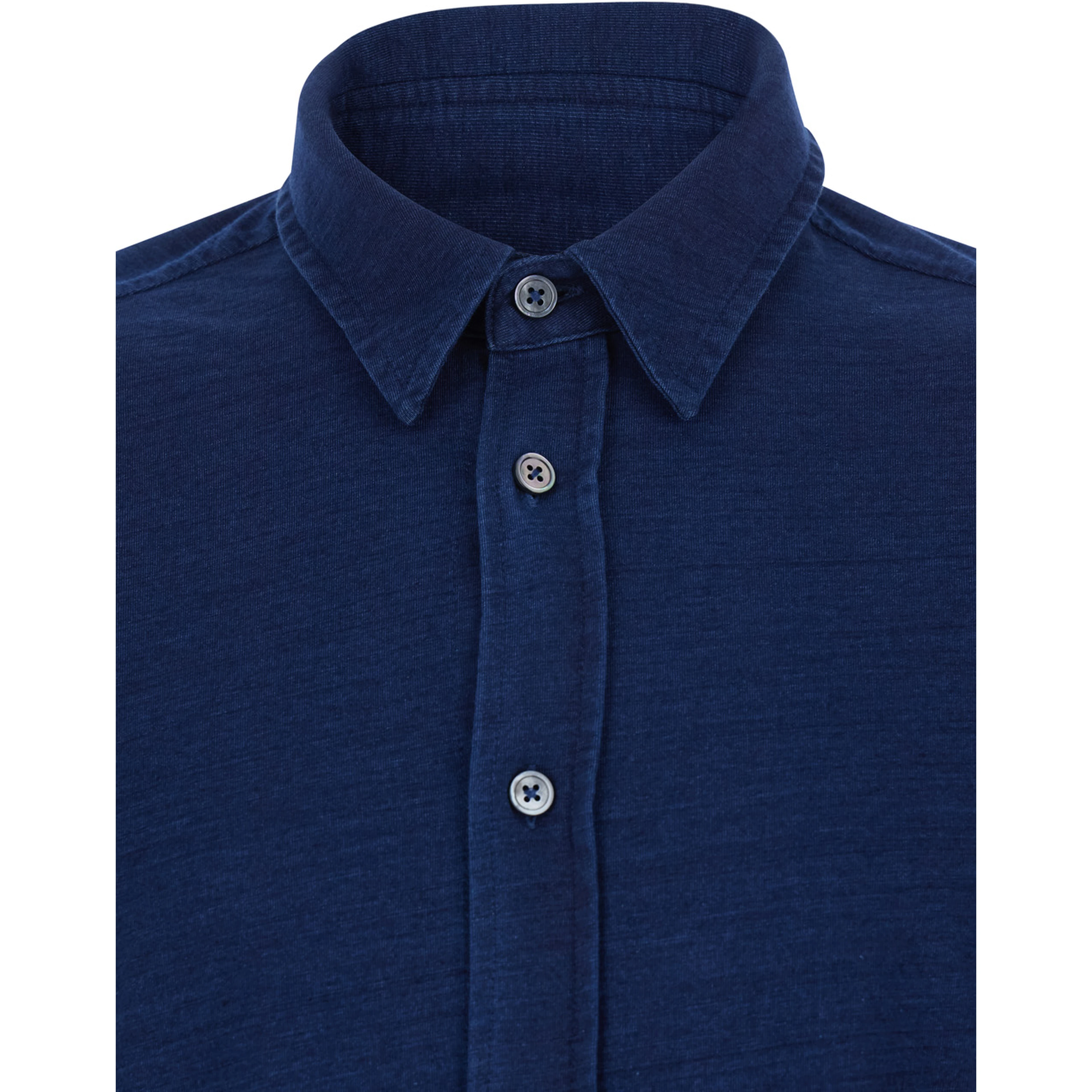 Blue Shirt with Classic Collar and Denim Effect in Cotton Man