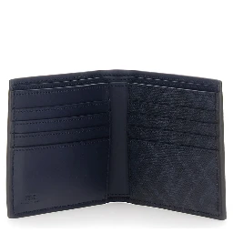 Blue Bi-Fold Wallet with FF Plate on the Front in Leather for Men