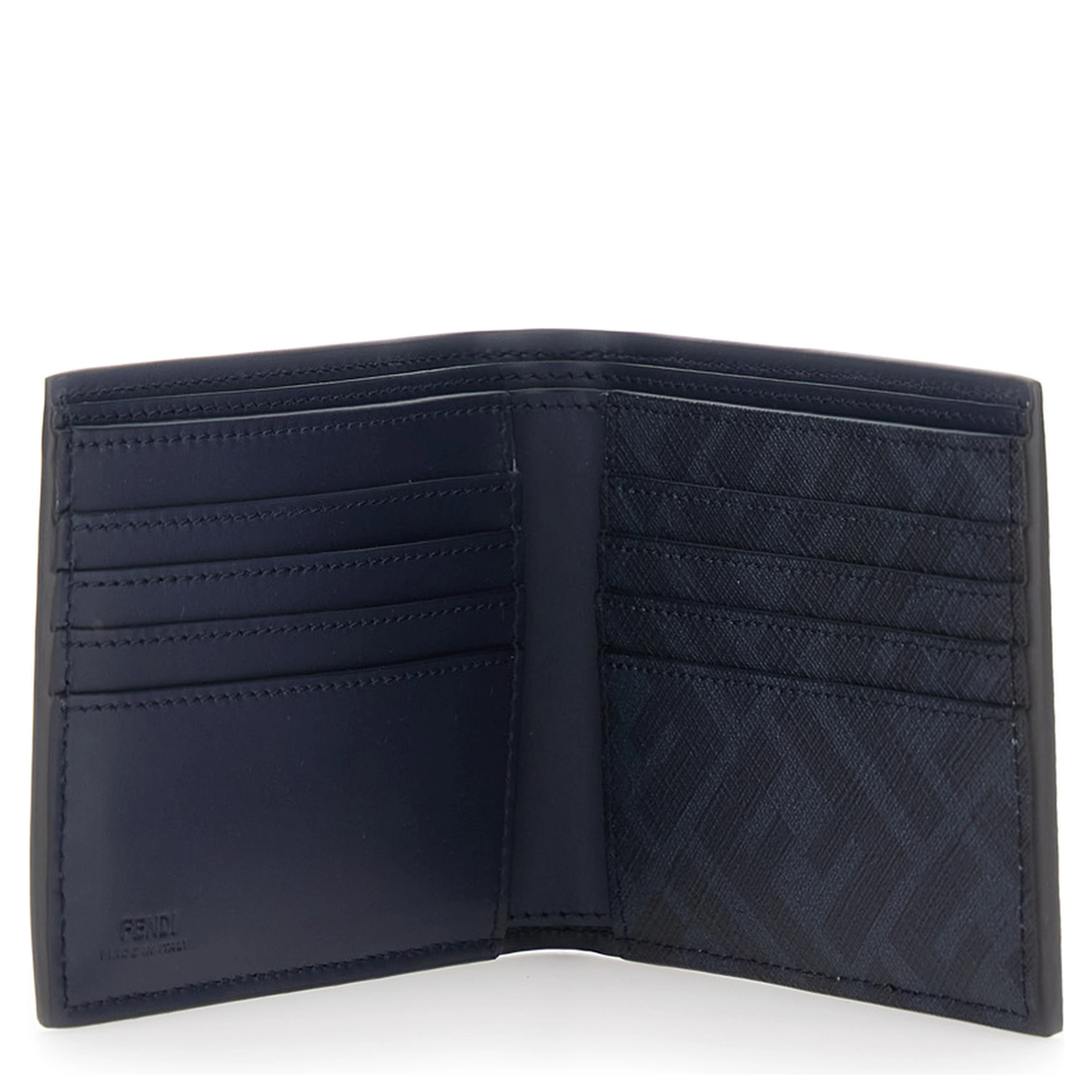 Blue Bi-Fold Wallet with FF Plate on the Front in Leather for Men