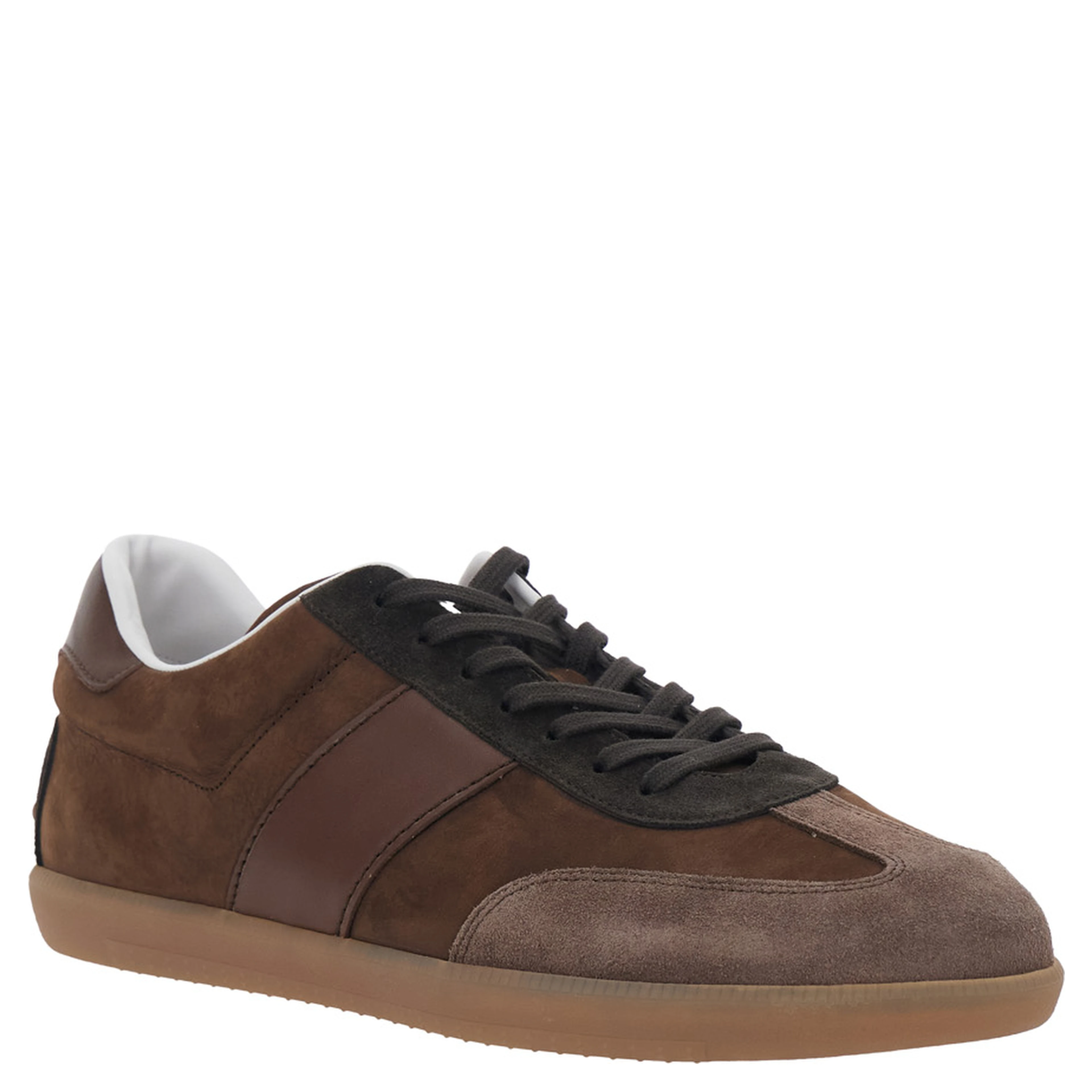 Brown Low Top Sneaker with Logo on Tongue and Inserts Design in Suede Man