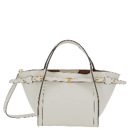 Medium Tote Bag with T Timeless Plaque on the Front and Adjustable and Removable White Leather Strap for Women