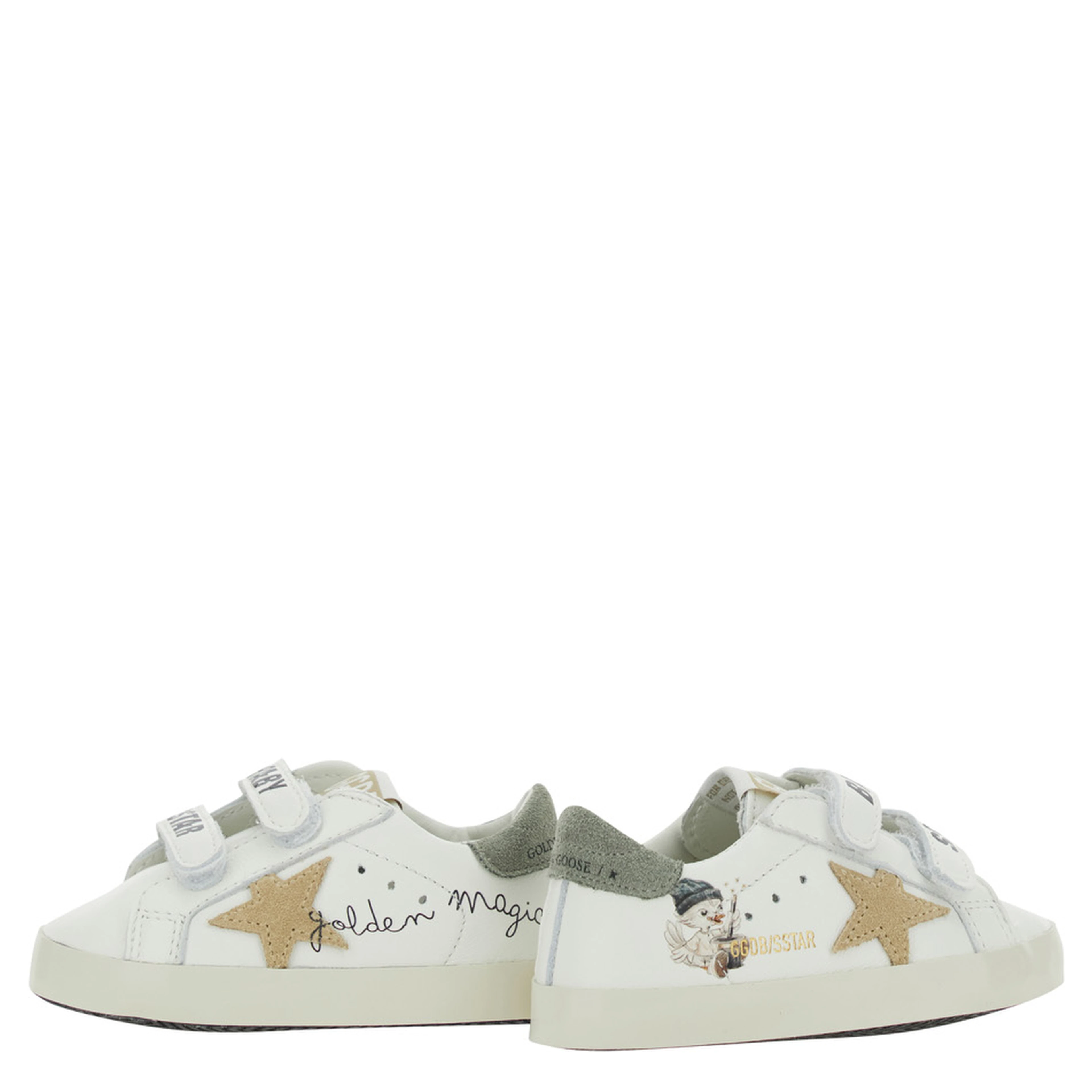 white Sneakers with side print and star patch in leather baby