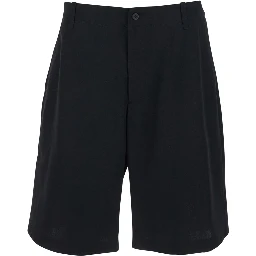 Le Short Camargue Black Bermuda Shorts with Belt Loops and Wide Leg in Wool for Men