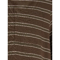 Brown Crew Neck T-Shirt with Striped Motif and Front Logo in Cotton Man