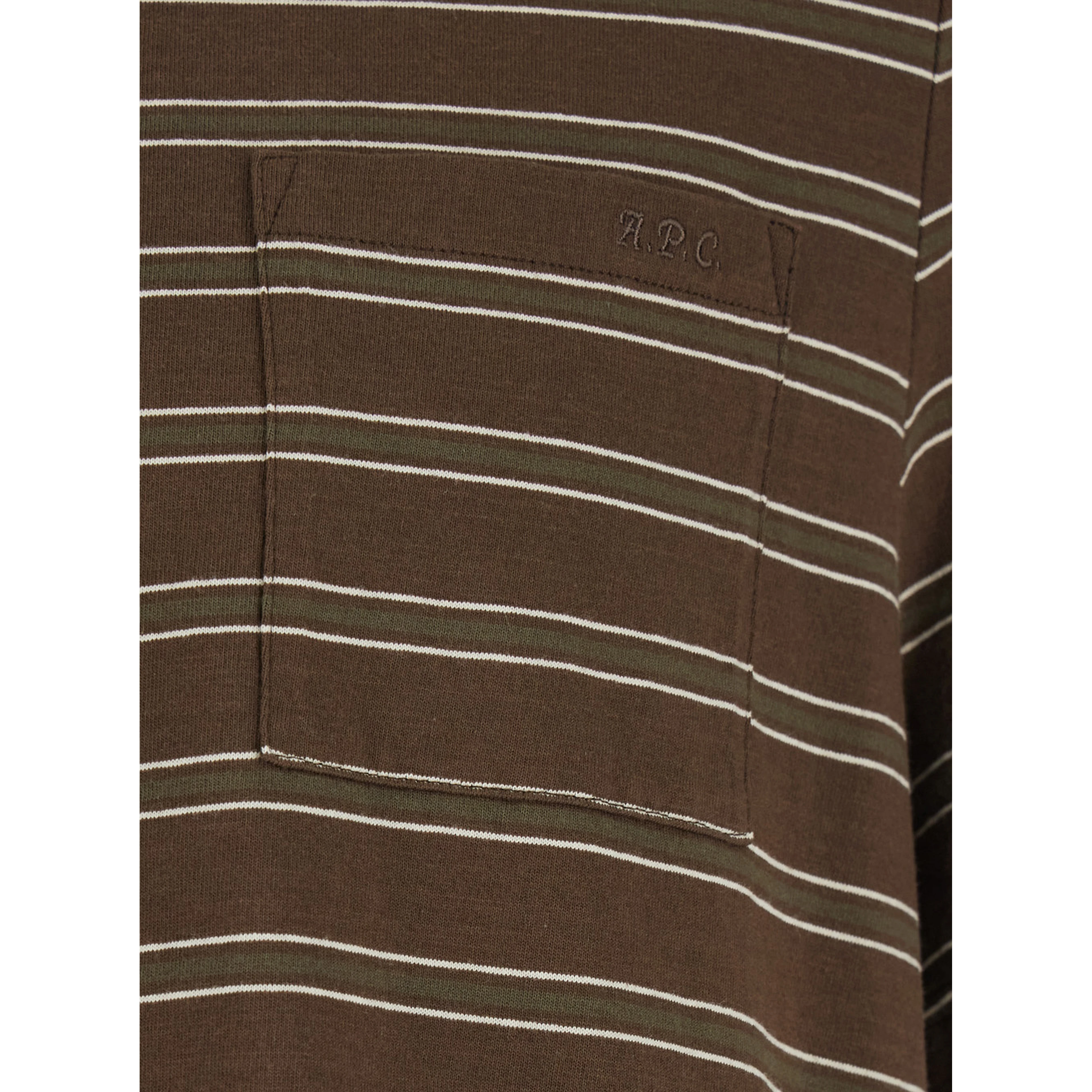 Brown Crew Neck T-Shirt with Striped Motif and Front Logo in Cotton Man