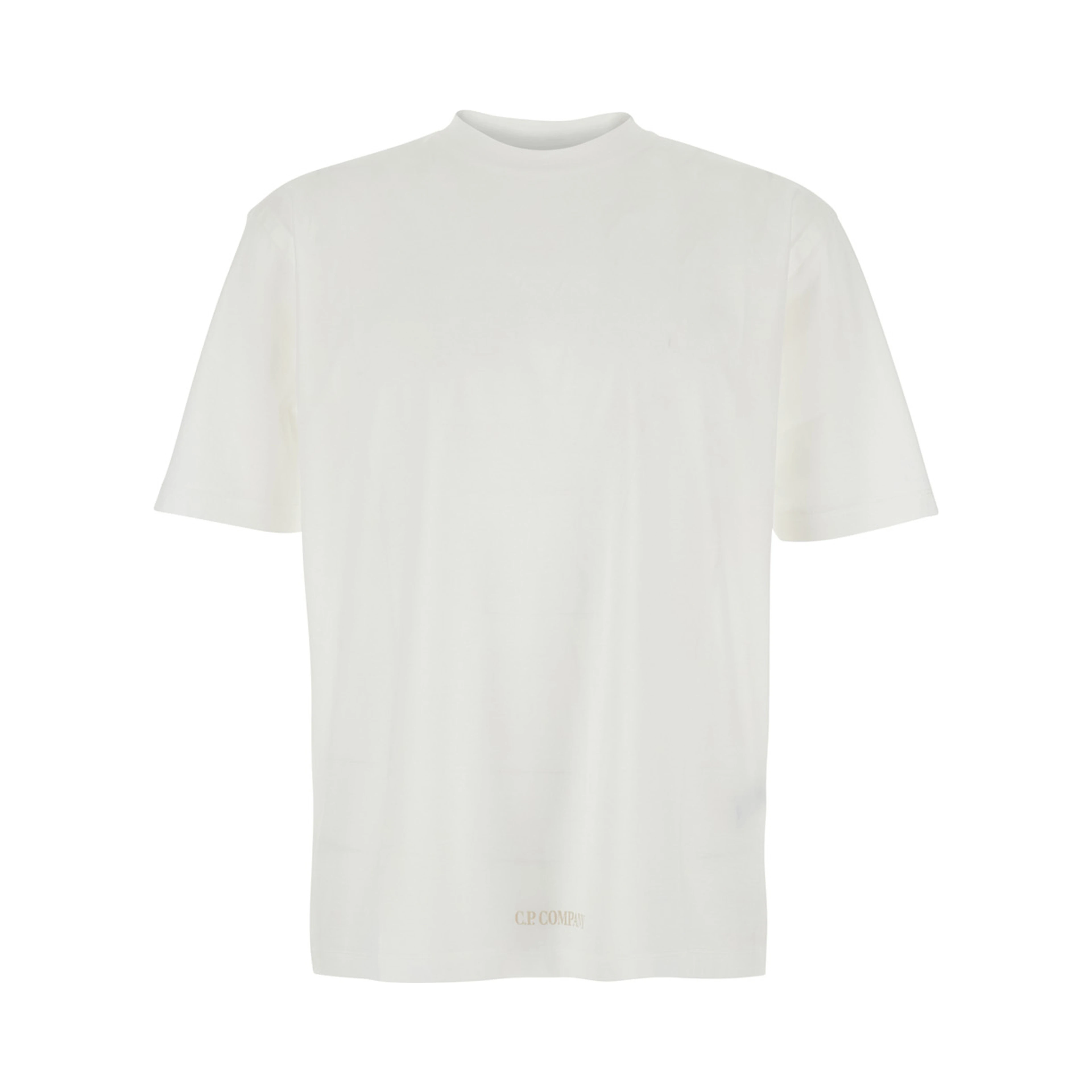 White T-Shirt with Round Neck and Logo on the Front in Cotton Men